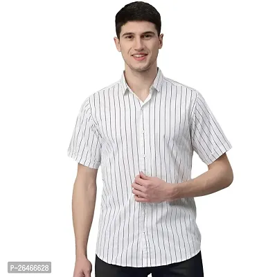 Reliable White Cotton Striped Short Sleeves Casual Shirts For Men-thumb0