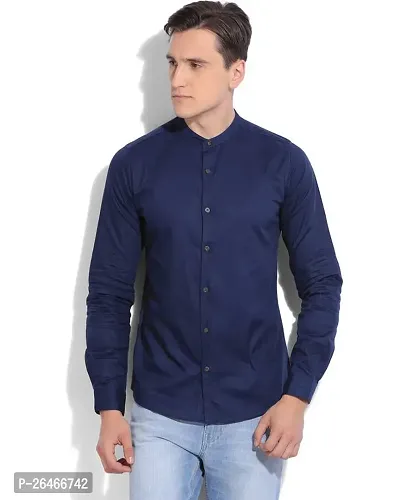 Reliable Navy Blue Cotton Printed Long Sleeves Casual Shirts For Men