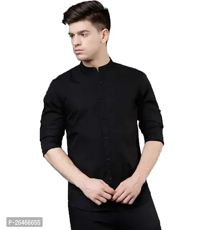Reliable Black Cotton Solid Long Sleeves Casual Shirts For Men-thumb0