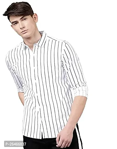 Reliable White Cotton Striped Long Sleeves Casual Shirts For Men-thumb0