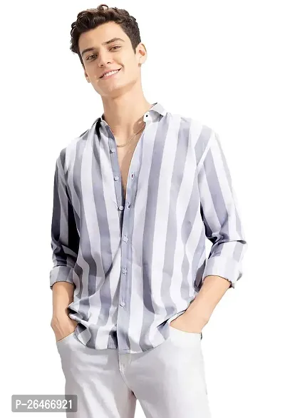 Reliable Grey Cotton Striped Long Sleeves Casual Shirts For Men-thumb0