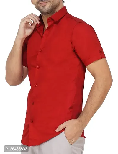 Reliable Red Cotton Solid Long Sleeves Casual Shirts For Men