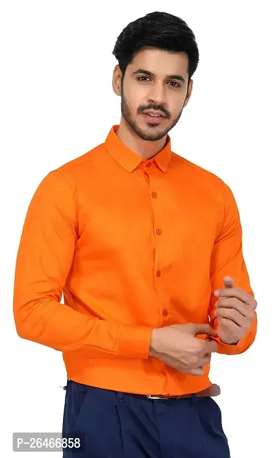 Reliable Orange Cotton Solid Long Sleeves Casual Shirts For Men