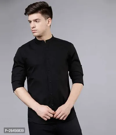 Trendy Black Cotton Long Sleeves Solid Casual Shirt For Men