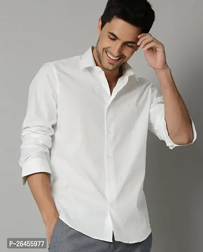 Trendy White Cotton Long Sleeves Solid Casual Shirt For Men-thumb0