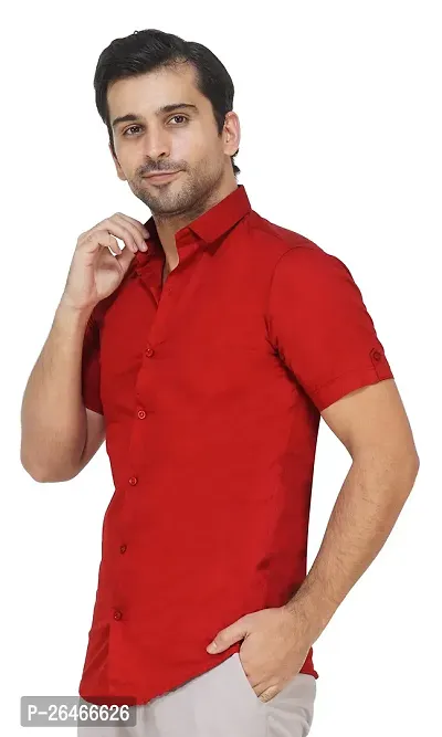 Reliable Red Cotton Solid Short Sleeves Casual Shirts For Men-thumb0