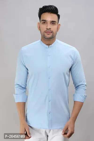 Trendy Blue Cotton Long Sleeves Solid Casual Shirt For Men