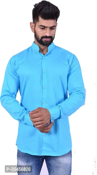 Trendy Blue Cotton Long Sleeves Solid Casual Shirt For Men