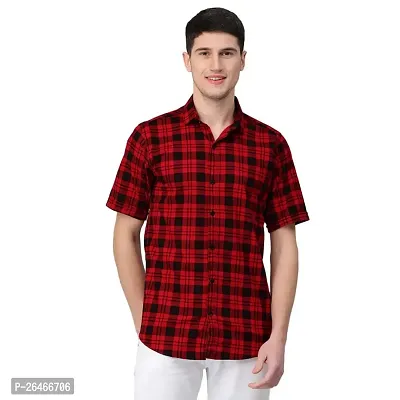 Reliable Red Cotton Checked Short Sleeves Casual Shirts For Men-thumb0