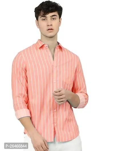 Reliable Pink Cotton Striped Long Sleeves Casual Shirts For Men