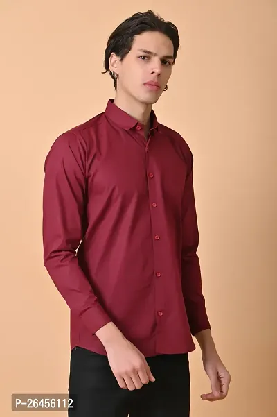 Trendy Maroon Cotton Long Sleeves Solid Casual Shirt For Men-thumb0