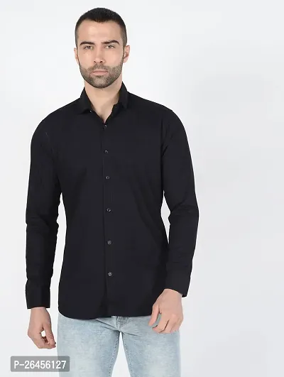 Trendy Black Cotton Long Sleeves Solid Casual Shirt For Men-thumb0