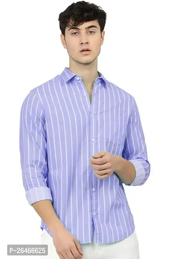 Reliable Blue Cotton Striped Long Sleeves Casual Shirts For Men-thumb0