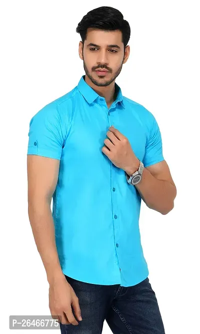 Reliable Turquoise Cotton Solid Short Sleeves Casual Shirts For Men