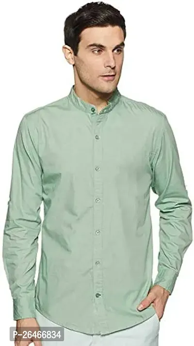 Reliable Green Cotton Solid Long Sleeves Casual Shirts For Men-thumb0