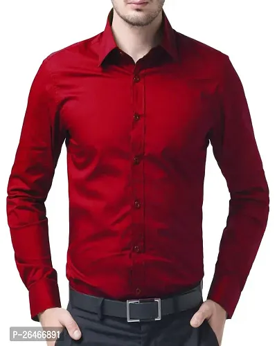 Reliable Red Cotton Solid Long Sleeves Casual Shirts For Men-thumb0