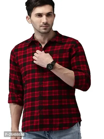 Reliable Red Cotton Checked Long Sleeves Casual Shirts For Men-thumb0