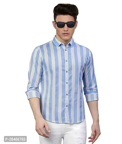 Reliable Blue Cotton Striped Long Sleeves Casual Shirts For Men-thumb0