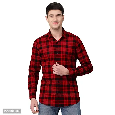 Reliable Red Cotton Checked Long Sleeves Casual Shirts For Men-thumb0