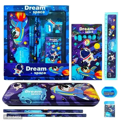 B inik Space Pencil Box/ Stationary Set for Kids Combo Pack  (Set of 1, Blue)-thumb0
