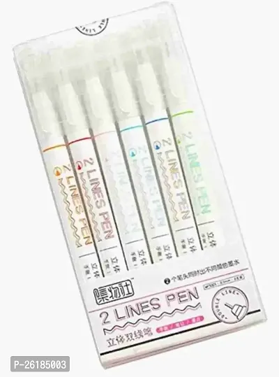 B inik Two Line Drawing Pens, Draw Two Lines Simultaneously Digital Pen  (Pack of 6, Multicolor)-thumb0