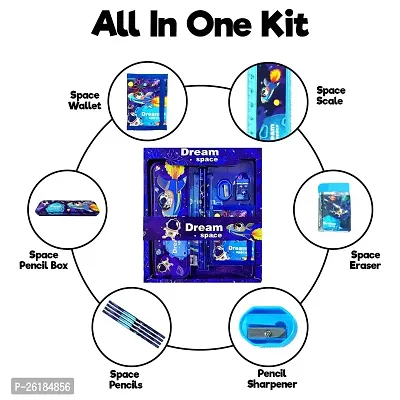 B inik Space Pencil Box/ Stationary Set for Kids Combo Pack  (Set of 1, Blue)-thumb3
