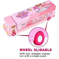 B inik Stylish School Bus Geometry Box with Wheel for Kids Yes Art Metal Pencil Box  (Set of 1, Pink)-thumb3