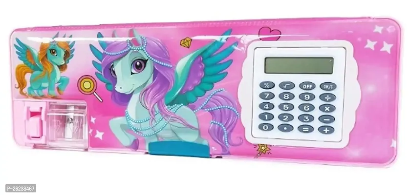 B inik Unicorn geometry Box Calculator Geometry, Dual Sharpener for Girls Unicorn Art Plastic Pencil Box  (Set of 1, Pink)-thumb0