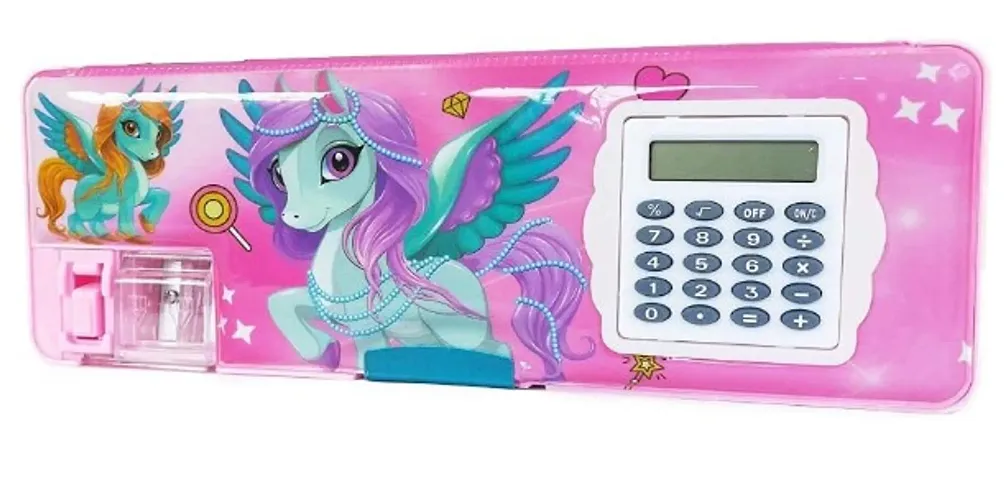 B inik Unicorn geometry Box Calculator Geometry, Dual Sharpener for Girls Unicorn Art Plastic Pencil Box  (Set of 1, Pink)