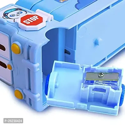 B inik Bus Shape Pencil Box Yes Art Plastic Pencil Box  (Set of 1, Blue)-thumb2
