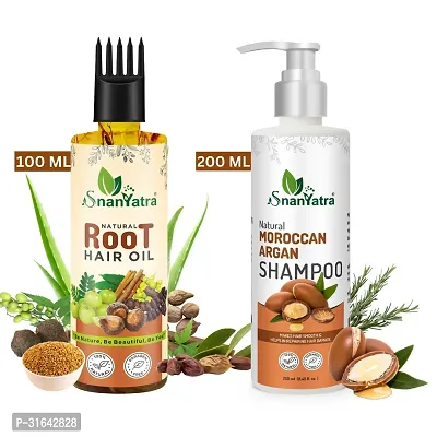 Natural Hair Care Combo Argan Oil Shampoo 200  ML And Roots Hair Oil 100 ML