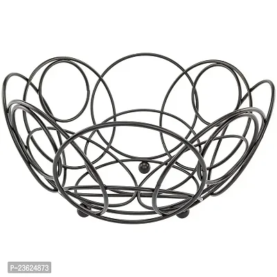 TORO Round Wire Fruit Basket Black Countertop Decorative Fruit Bowl Centerpiece Display Stand for Kitchen Dining Table, Fruit Bowl Basket for Serving (Black)-thumb2