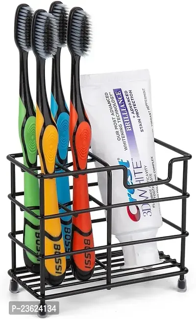 TORO Toothbrush Holder for Bathrooms, Steel Bathroom Toothbrush and Toothpaste Holder (Black)-thumb0