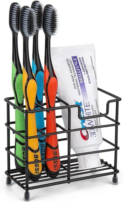 TORO Toothbrush Holder for Bathrooms, Steel Bathroom Toothbrush and Toothpaste Holder (Black)
