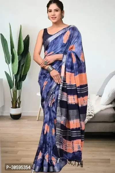 Attractive Linen Digital Print Saree with Blouse piece-thumb0