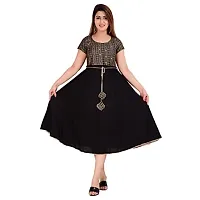 TEEJA collection Flare Anarkali Bottom Gown, with Golden Printed Body with zari lace Finish Back Key Hole, Nice zari Waist Band,Bottom Finish with Nice lace (Large, Black/Black)-thumb3