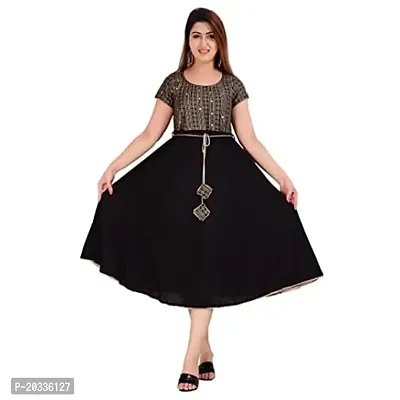 TEEJA collection Flare Anarkali Bottom Gown, with Golden Printed Body with zari lace Finish Back Key Hole, Nice zari Waist Band,Bottom Finish with Nice lace (Large, Black/Black)-thumb4