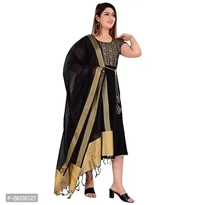 TEEJA collection Flare Anarkali Bottom Gown, with Golden Printed Body with zari lace Finish Back Key Hole, Nice zari Waist Band,Bottom Finish with Nice lace (Large, Black/Black)-thumb5