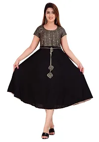 TEEJA collection Flare Anarkali Bottom Gown, with Golden Printed Body with zari lace Finish Back Key Hole, Nice zari Waist Band,Bottom Finish with Nice lace (Large, Black/red)-thumb3