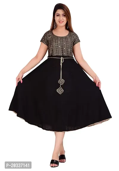 TEEJA collection Flare Anarkali Bottom Gown, with Golden Printed Body with zari lace Finish Back Key Hole, Nice zari Waist Band,Bottom Finish with Nice lace (Large, Black/red)-thumb4