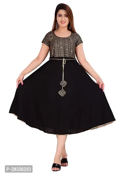 TEEJA collection Flare Anarkali Bottom Gown, with Golden Printed Body with zari lace Finish Back Key Hole, Nice zari Waist Band,Bottom Finish with Nice lace (Large, Olive)-thumb0