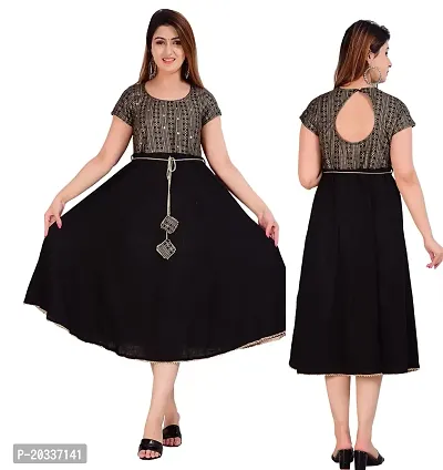 TEEJA collection Flare Anarkali Bottom Gown, with Golden Printed Body with zari lace Finish Back Key Hole, Nice zari Waist Band,Bottom Finish with Nice lace (Large, Black/red)