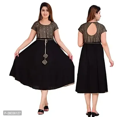 TEEJA collection Flare Anarkali Bottom Gown, with Golden Printed Body with zari lace Finish Back Key Hole, Nice zari Waist Band,Bottom Finish with Nice lace (Large, Black/Black)