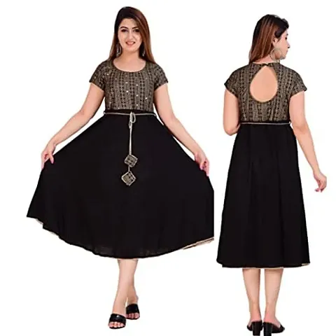 TEEJA collection Flare Anarkali Bottom Gown, with Body with zari lace Finish Back Key Hole, Nice zari Waist Band,Bottom Finish with Nice lace (Large, Black/Black)