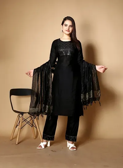 Stylish Viscose Rayon Kurta, Bottom And Dupatta Set