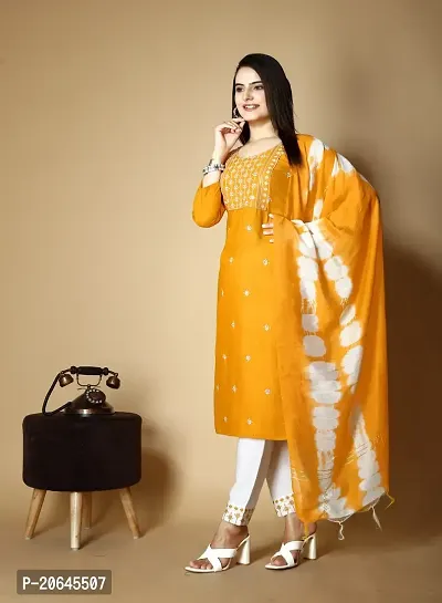 Stylish Viscose Rayon Kurta, Bottom and Dupatta Set For Women-thumb4