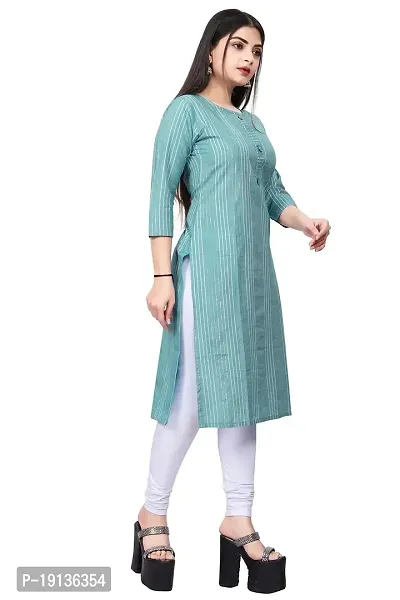 FASHIRE Women's Pure Cotton A-line Kurti Teal-thumb2