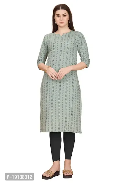 FASHIRE Women's Cotton Woven Design Kurti with V Neck Design. (XX-Large, Olive)