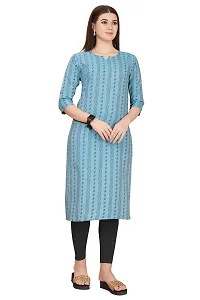 FASHIRE Women's Cotton Woven Design Kurti with V Neck Design. (XX-Large, Blue)-thumb1