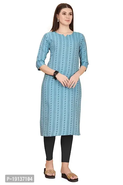 FASHIRE Women's Cotton Woven Design Kurti with V Neck Design. (XX-Large, Blue)-thumb2